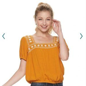 Mudd Square Neck Embroidered Top NWT XL